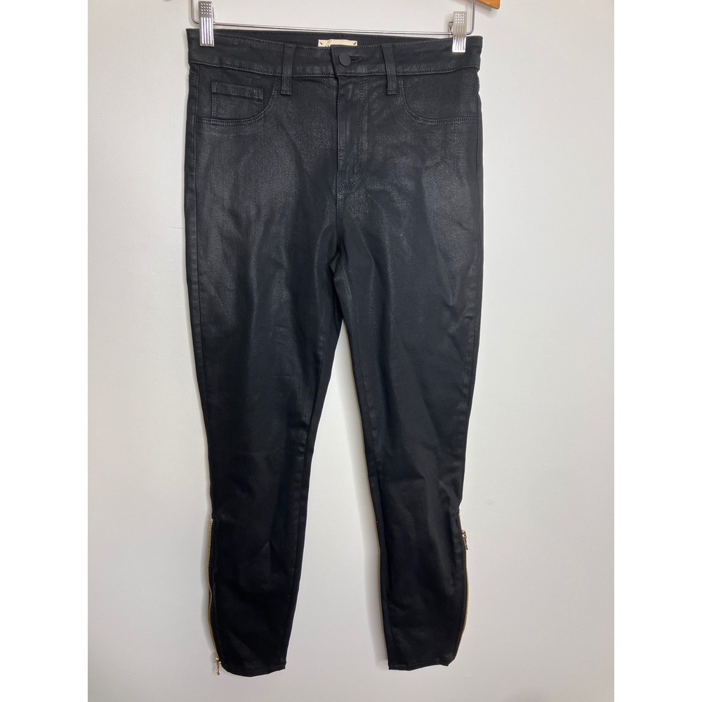 L'AGENCE Sabine Skinny Jeans Women 27 Black Coated Ankle Zip High Rise Excellent